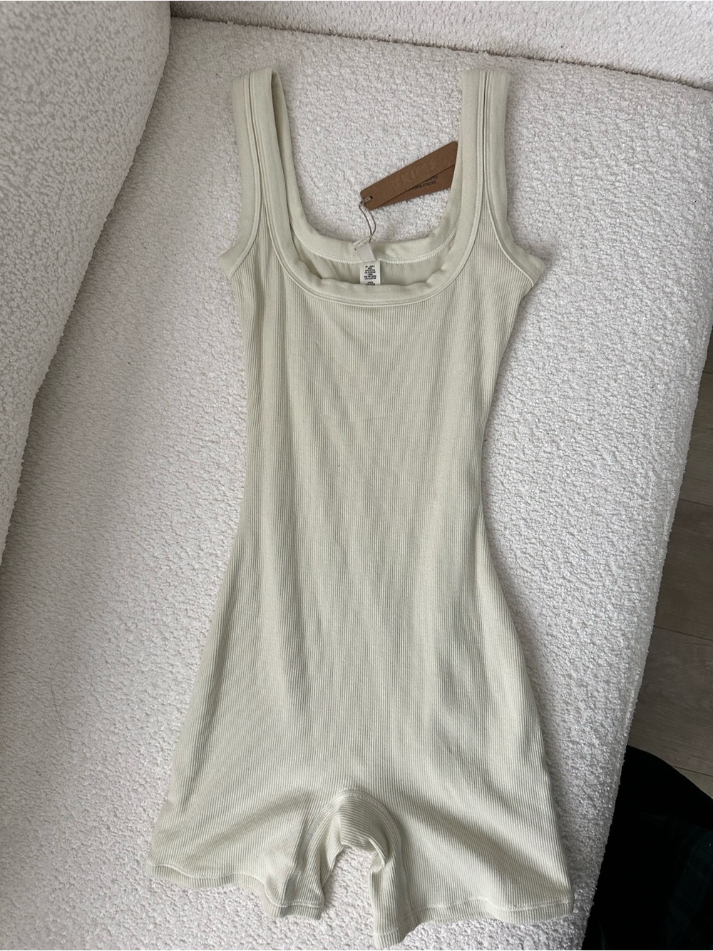 SKIMS Ribbed Tank Romper in Light Cream